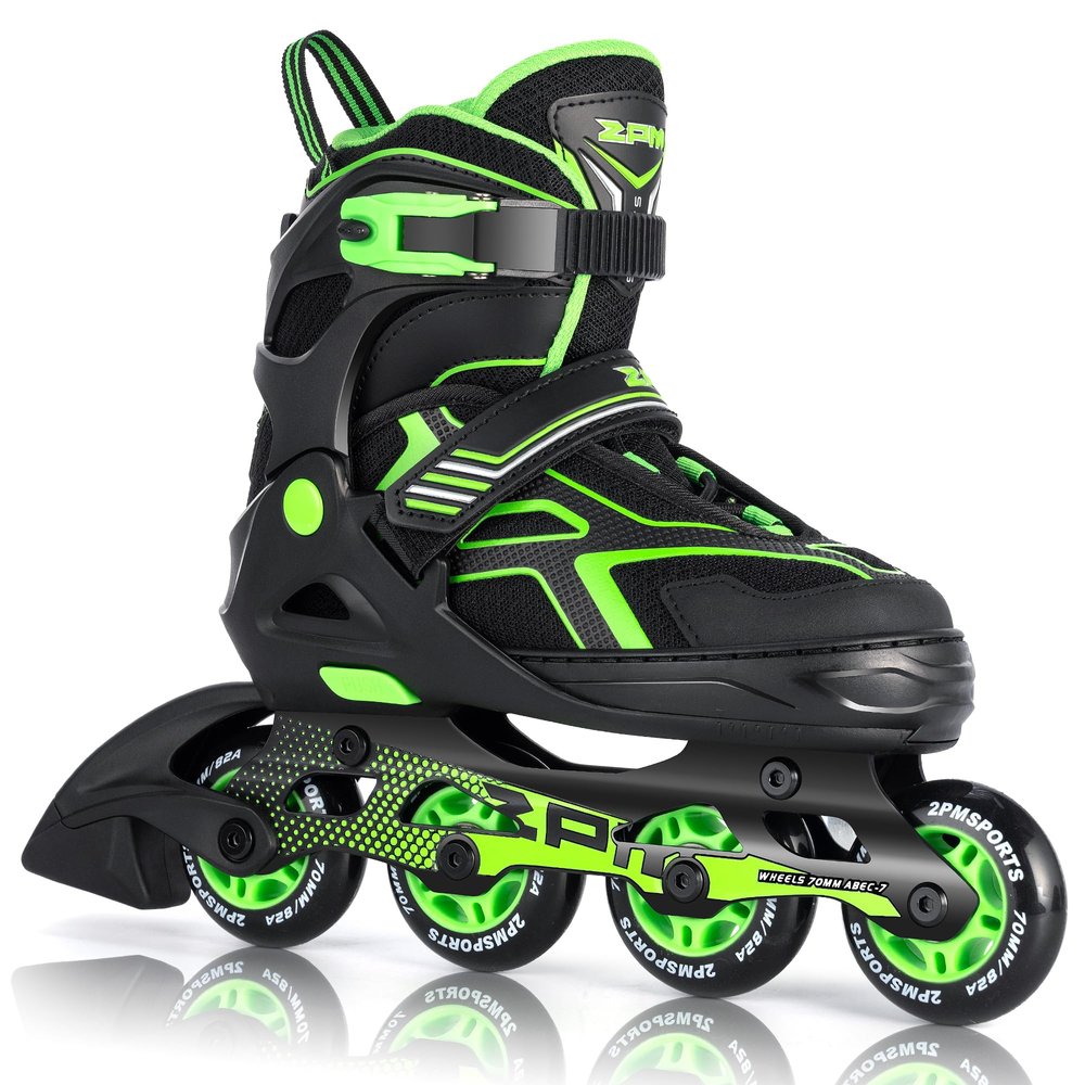 2PM SPORTS Torinx Green Boys Adjustable Inline Skates, Fun Beginner Roller Skates for Kids, Youth, Girls, Men and Women (Green, Small - Little Kid (10.5C-13C US))