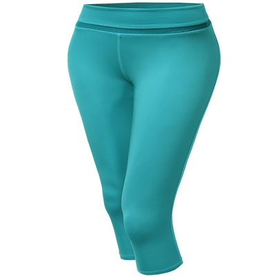 3/4 Mesh Contrast Workout Yoga Pants Turquoise L