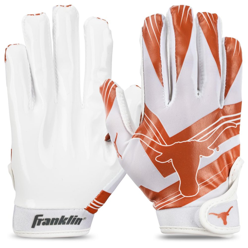 Franklin Sports Texas Longhorns Kids Football Receiver Gloves - Youth Official NCAA College Team Football Gloves - Silicone Palm - for Kids Ages 7-10 - Youth Small/Extra Small