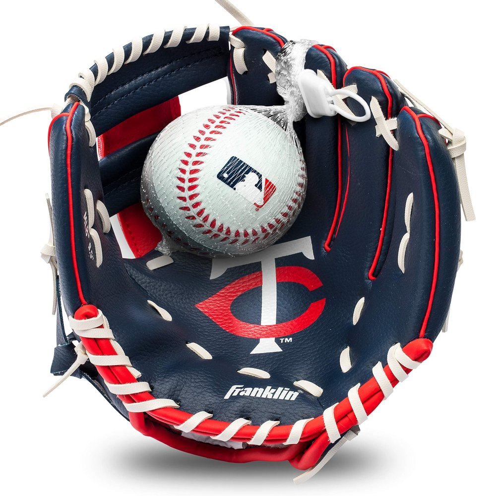 Franklin Sports MLB Youth Teeball Glove and Ball Set - Kids Minnesota Twins Baseball and Teeball Glove and Ball - Perfect First Kids Glove - 9.5"