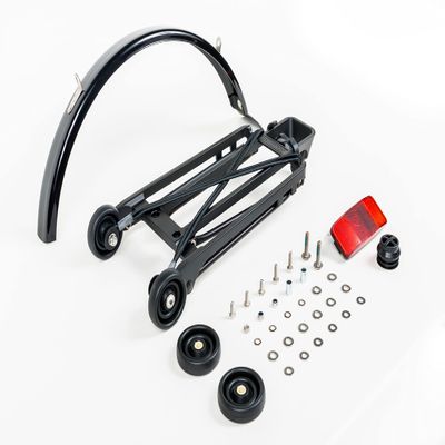 Brompton Complete Rear Rack Set Black Aluminium Bicycle Rack with Roller Wheels, Fender & Fixings Fits All Brompton Folding Bikes