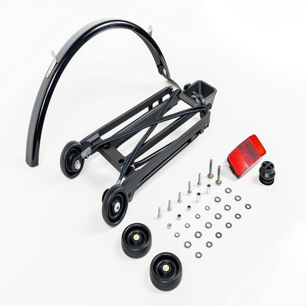 Brompton Complete Rear Rack Set Black Aluminium Bicycle Rack with Roller Wheels, Fender & Fixings Fits All Brompton Folding Bikes
