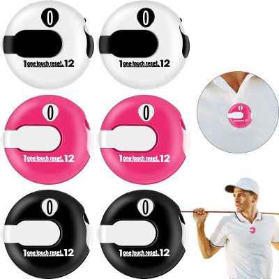 Frienda 6 Pack Golf Stroke Counter Clicker, Mini Score Counter, One-Touch Reset Clip for Gloves, Belt & Golf Bag, Counts up to 12 Strokes(Red, White, Black)