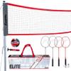 Franklin Sports Elite Badminton Volleyball Combo Net Set - Includes Volleyball, Badminton Rackets, Birdies, Poles/Net, Stakes, Ropes, Boundary Kit - Beach + Backyard Game Set - Easy Setup view 1