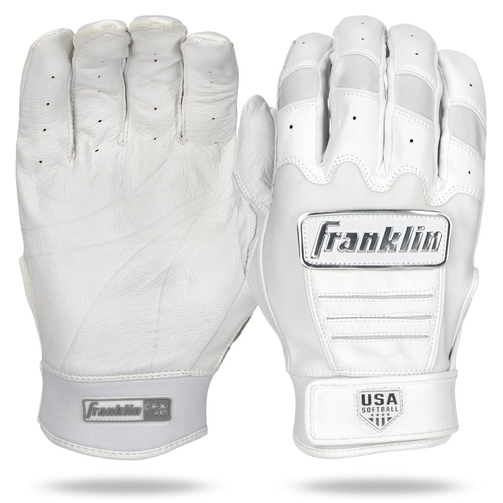 Franklin Sports CFX FP Softball Batting Gloves Pair, Women's Small, White/Chrome