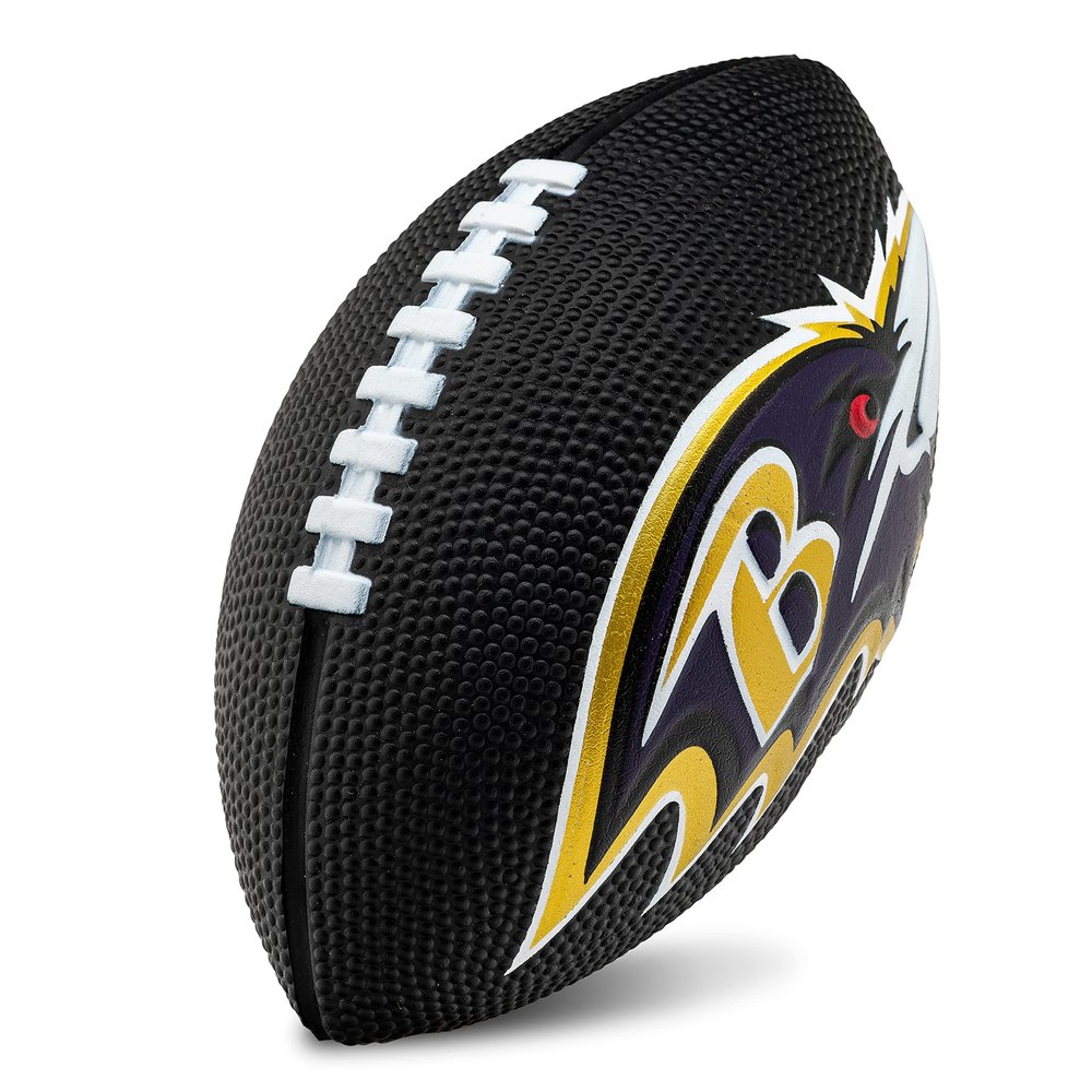 Franklin Sports NFL Baltimore Ravens Football - Kids Foam Football - Soft Junior Size 8.5" Ball with 3D Logos - Perfect for Gameday + Tailgates