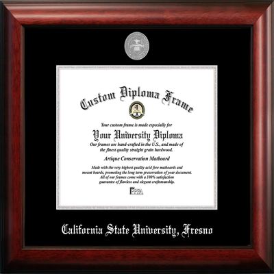 Campus Images California State University, Fresno Diploma Frame  8.5 x 11 Satin Mahogany Silver Medallion, Officially Licensed Graduation Frame