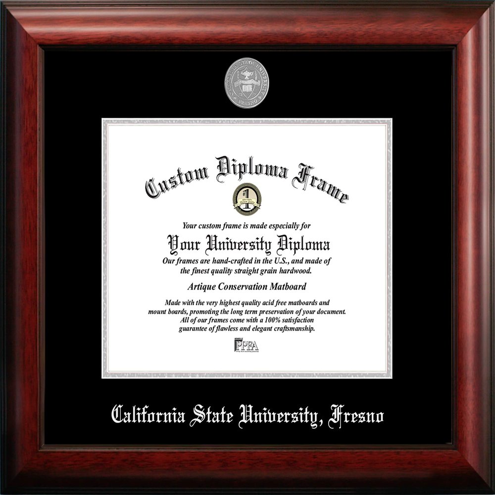 Campus Images California State University, Fresno Diploma Frame  8.5 x 11 Satin Mahogany Silver Medallion, Officially Licensed Graduation Frame