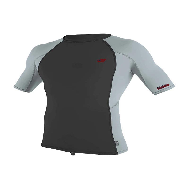 O'Neill Mens Premium Skins Short Sleeve Rashguard, UPF 50+ Sun and Rash Protection, Buttery Soft Tight Fit, Raven/Cool Grey/Cool Grey, XL