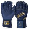 Franklin Sports MLB Batting Gloves - Infinite Powerstrap Baseball + Softball Batting Gloves -Durable Full Wrap Cage Practice Gear - Long Cuff Wrist + Heavy Duty Leather - Adult Medium - Navy + Gold view 1