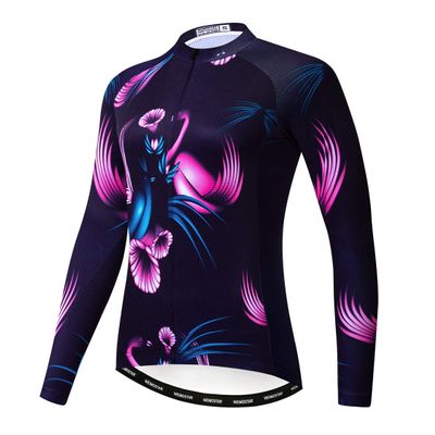 Cycling Jersey Long Sleeve Womens Mountain Bike Jersey Zip Shirts Road Bicycle Clothing Outdoor Sports Racing MTB Tops for Ladies Female Bouse Fall Autumn Breathable Quick Dry Size L