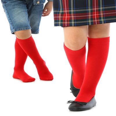 Hugh Ugoli Girls Boys Kids School Uniform Long Dress Socks, Extremely Soft, Comfortable, Rayon derived from Bamboo, Chemical-Free, 3 Pairs Red | 3-4 Years