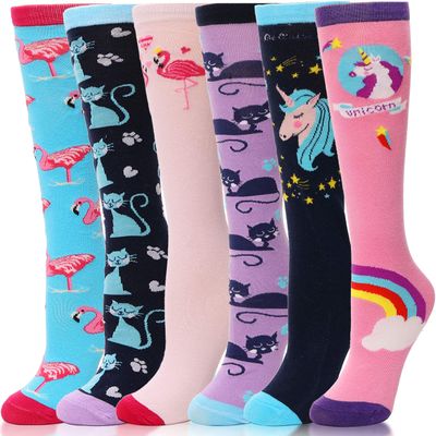 ANTSANG Kids Girls Knee High Socks Long Boot Crazy Silly Fun Gift Cute Tall Animal Socks for Child 6 Pairs Stocking Stuffers Gifts for 10 Year Old Girls Birthday Gifts Ideas(Assorted Animals)