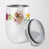 Caroline's Treasures CK4181TBL12 Shar Pei Pink Flowers Stainless Steel 12 oz Stemless Wine Glass Insulated Wine Tumbler with Lid, Cute Travel Cup for Coffee, Cocktails, Gift Women, Mother view 1