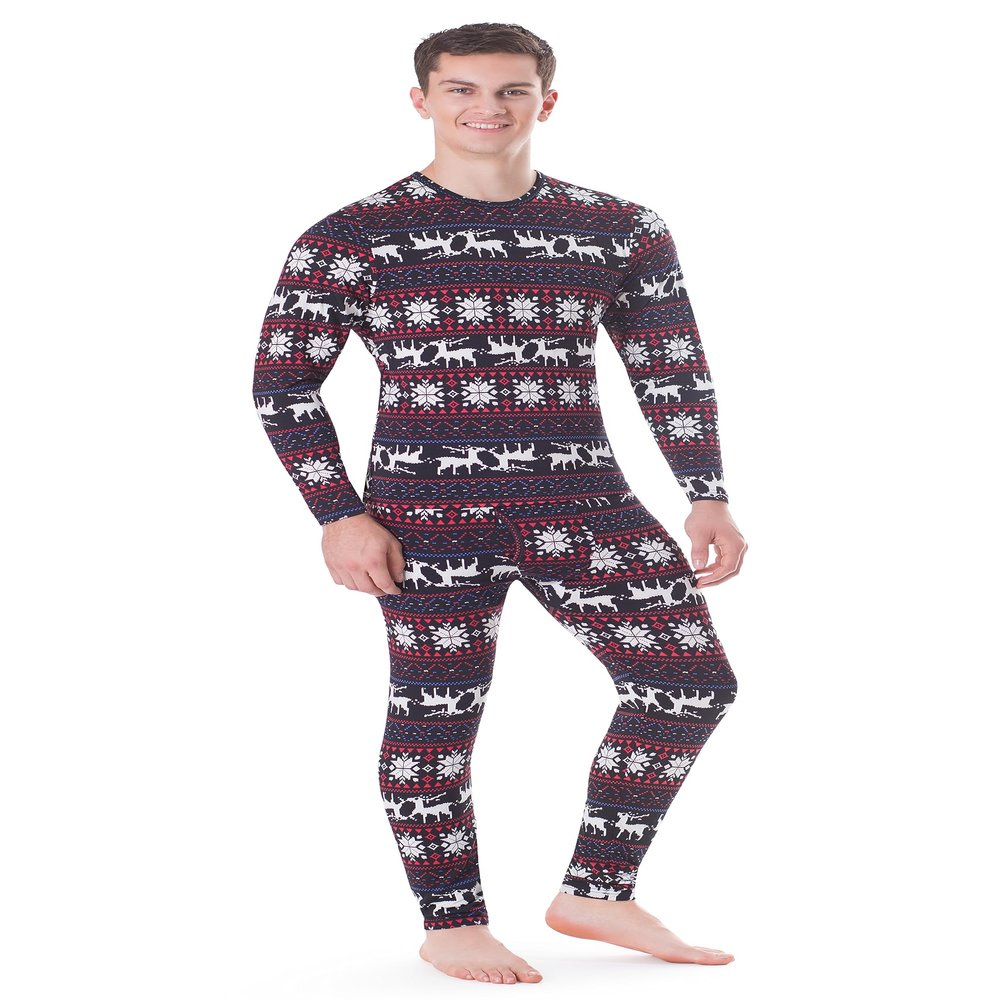 Rocky Thermal Underwear Men Long Johns Men Thermal Underwear Thermals Mens Base Layer Mens Thermals Top and Bottom Set (Christmas Design, X-Large, Standard Weight - 185 GSM, One Pack)