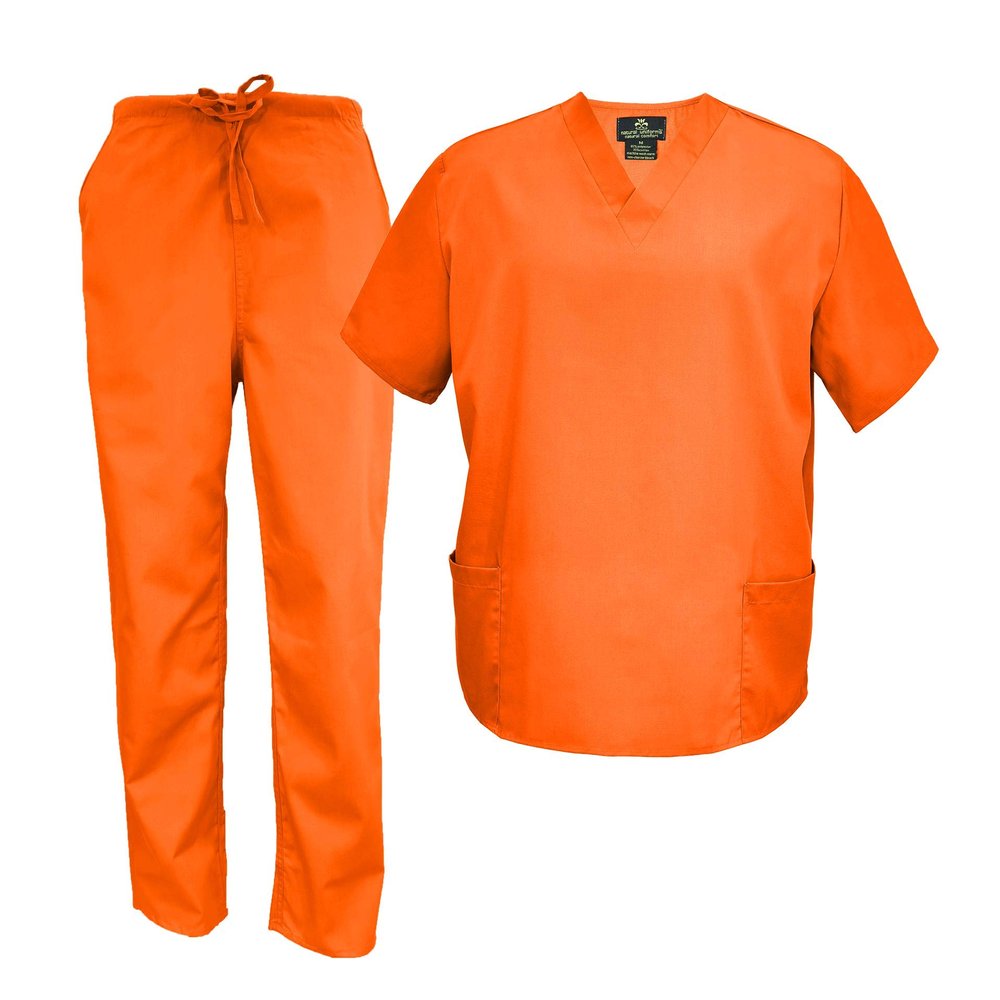 M&M Scrubs Men's Scrub Set Medical Scrub Tops and Pants (XX-Small, Orange)