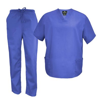 Natural Uniforms Men's Scrub Set Medical Scrub Tops and Pants (Large, Ceil Blue)