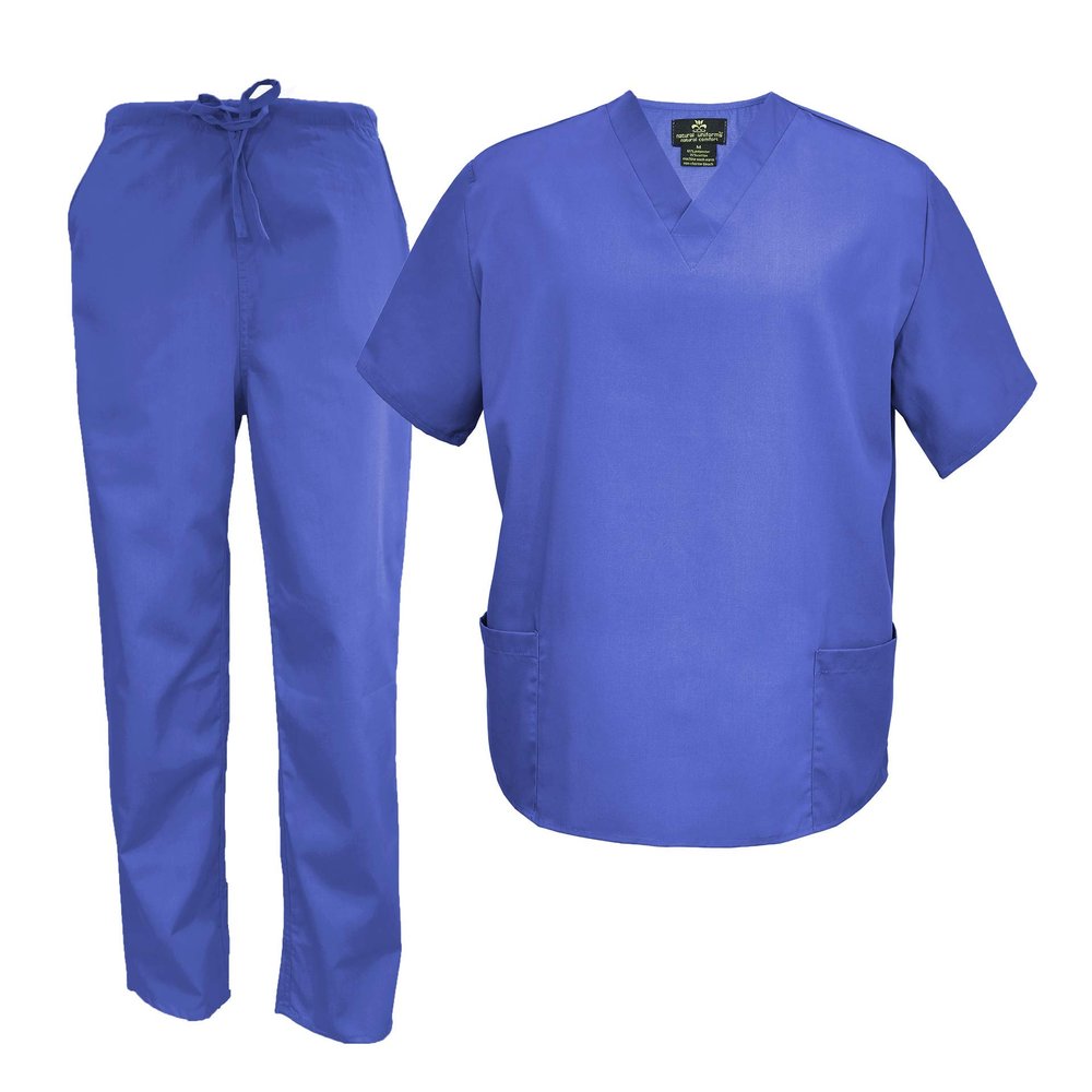 Natural Uniforms Men's Scrub Set Medical Scrub Tops and Pants (Large, Ceil Blue)