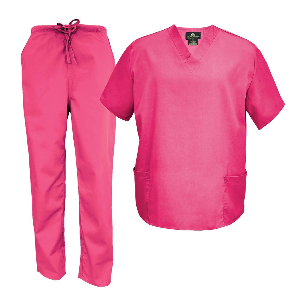 Natural Uniforms Men's Scrub Set Medical Scrub Tops and Pants (XX-Large, Hot Pink)