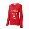 Custom Women Long Sleeves Tee Shirt, Personalized by Upload Photos, Type Text, Design Your Own Tee Shirt, Workout Tee Shirt Bright Red view 1