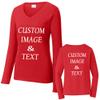 Custom Women Long Sleeves Tee Shirt, Personalized by Upload Photos, Type Text, Design Your Own Tee Shirt, Workout Tee Shirt Bright Red view 3