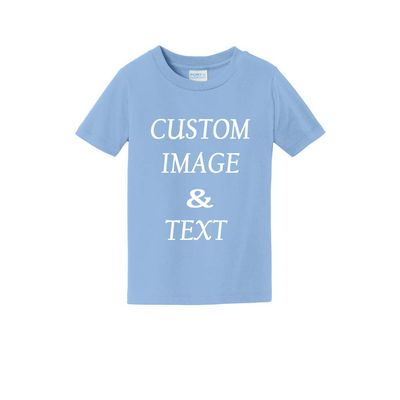 Personalized Baby Toddler T Shirt for Your Infant Baby, Customize with Your Own Design, Upload Photos, Logos Or Type Any Text Light Blue