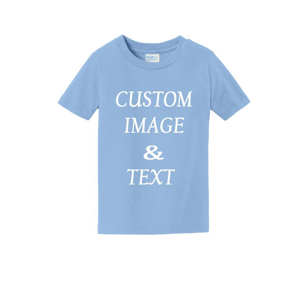 Personalized Baby Toddler T Shirt for Your Infant Baby, Customize with Your Own Design, Upload Photos, Logos Or Type Any Text Light Blue