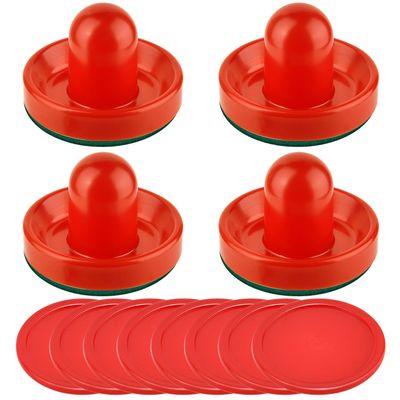 Coopay Air Hockey Pushers and Pucks, Air Hockey Paddles, Goal Handles Paddles Replacement Accessories for Game Tables (4 Striker, 8 Red Puck Pack)