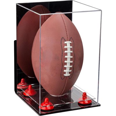 Football Display Case, Durable Clear Display Case with Mirror & Clear Base, Wall Mounted Case for Full Size Footballs, Sports Memorabilia, Collectibles, Keepsakes, Autographed Balls Items (A060-RR)