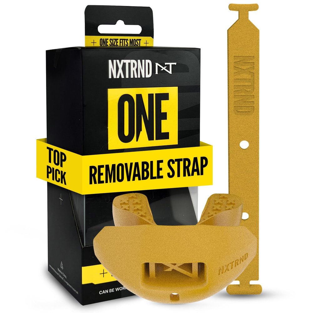 Nxtrnd One Football Mouth Guard, Strap Included, Fits Adult & Youth (Gold)
