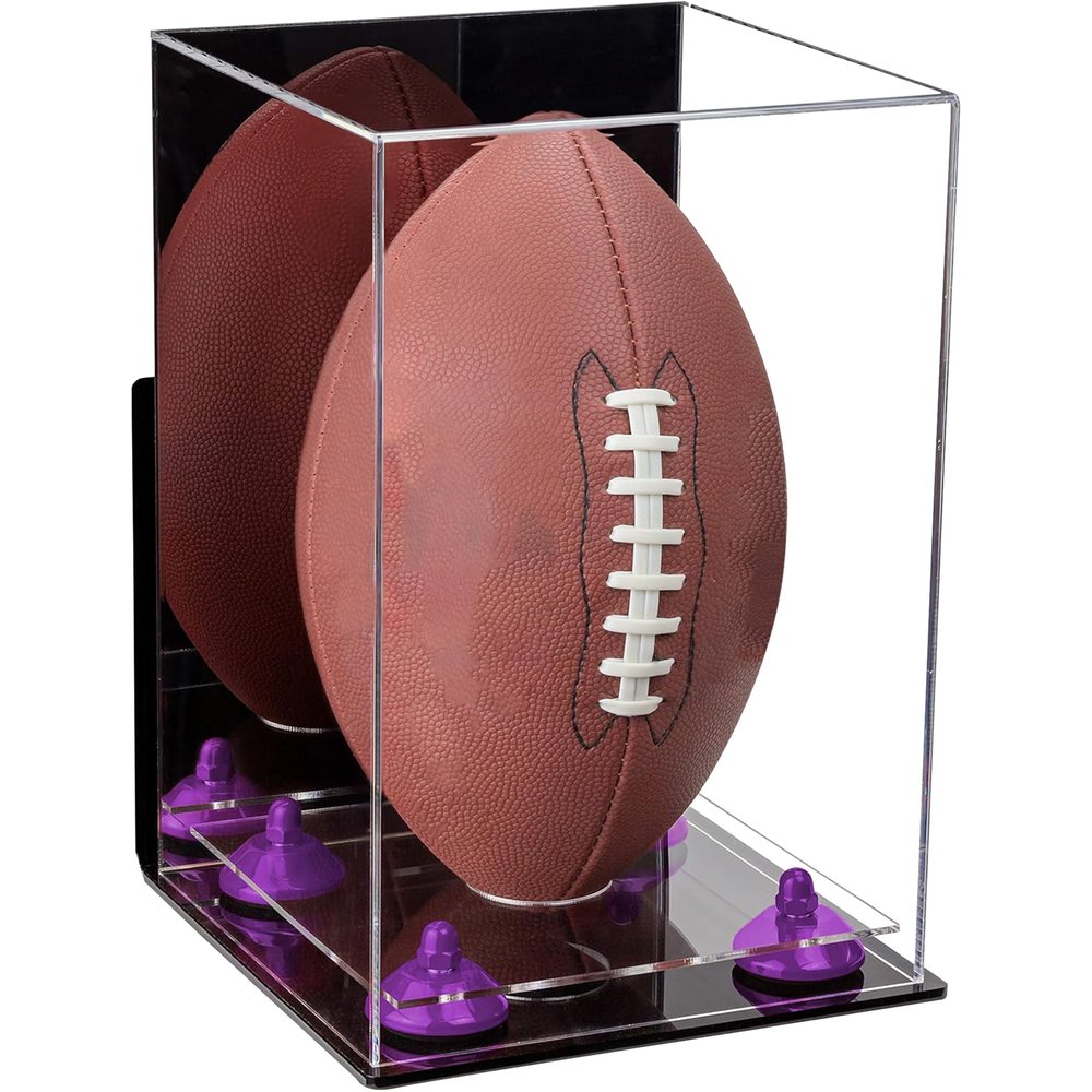 Football Display Case, Durable Clear Display Case with Mirror & Clear Base, Wall Mounted Case for Full Size Footballs, Sports Memorabilia, Collectibles, Keepsakes, Autographed Balls Items (A060-PR)