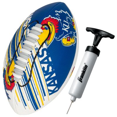 Franklin Sports Kansas Jayhawks Foam Football - Youth Mini Football for Kids - 8.5" Junior Soft Foam Ball - SPACELACE Easy Grip Cover - Perfect Toy for Kids