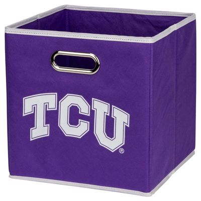 Franklin Sports NCAA TCU Horned-Frogs Storage Bin - Collapsible Cube Container + Storage Basket - Folding Fabric Shelf Organizer - NCAA Office, Bedroom + Living Room Dcor - 10.5" x 10.5" Inches
