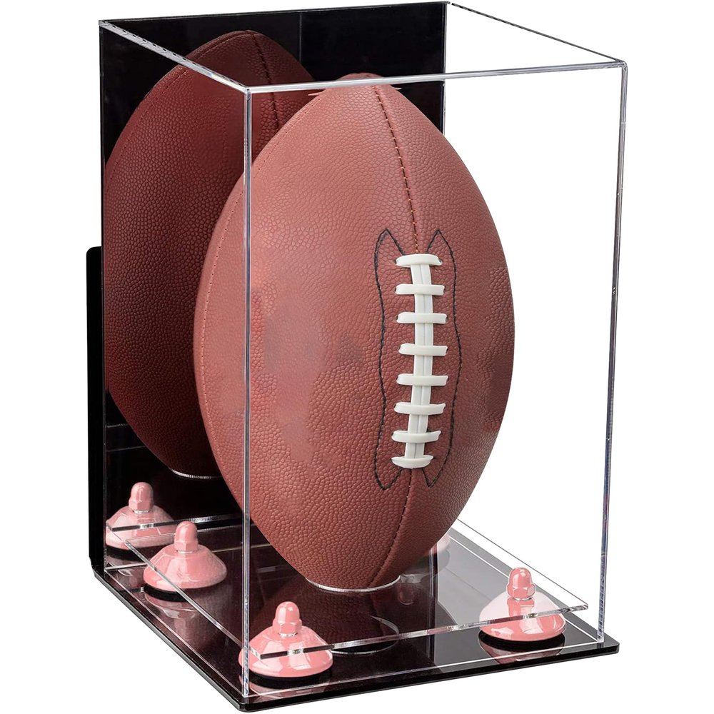 Football Display Case, Durable Clear Display Case with Mirror & Clear Base, Wall Mounted Case for Full Size Footballs, Sports Memorabilia, Collectibles, Keepsakes, Autographed Balls Items (A060-PNR)