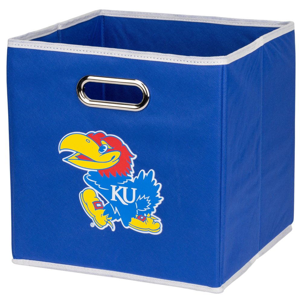 Franklin Sports NCAA Kansas Jayhawks Storage Bin - Collapsible Cube Container + Storage Basket - Folding Fabric Shelf Organizer - NCAA Office, Bedroom + Living Room Dcor - 10.5" x 10.5" Inches