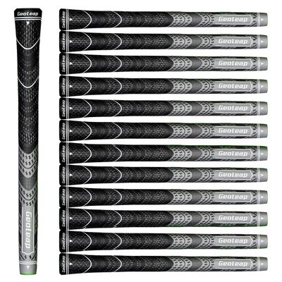 Geoleap Golf Grips Set of 13- Cord Rubber Compound Material, Hybrid Golf Club Grips, All Weather Performance. (Gray, Midsize)
