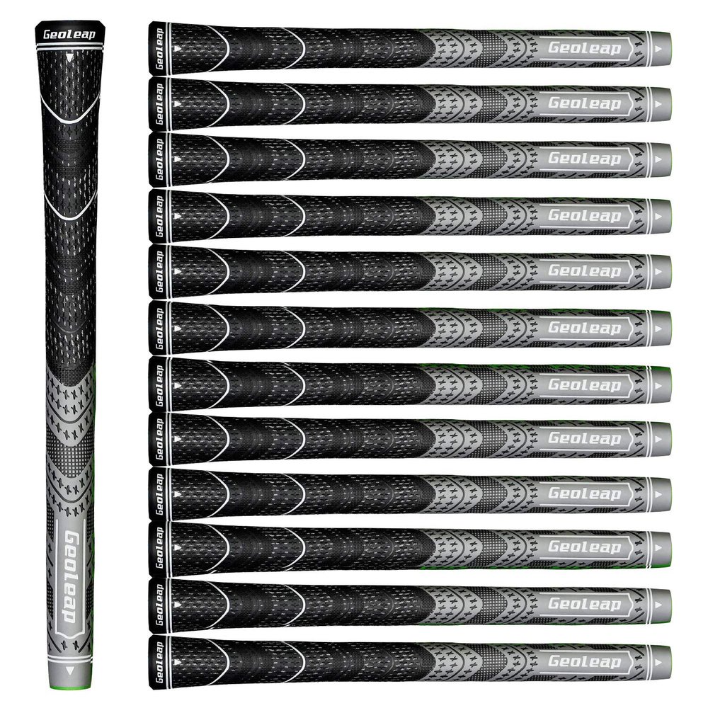 Geoleap Golf Grips Set of 13- Cord Rubber Compound Material, Hybrid Golf Club Grips, All Weather Performance. (Gray, Midsize)