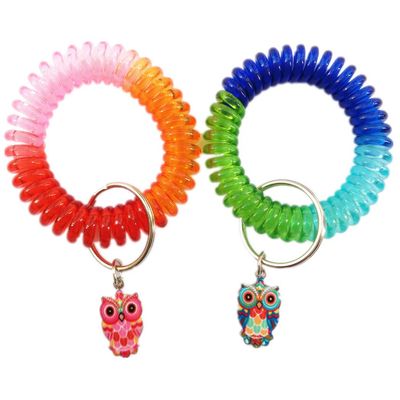 Veronica Durable Spring Spiral Wrist Coil Keychain Wristband Bracelet Cute Owl Plastic Stretch Key Chain Ring Holder Tag Pack of 2