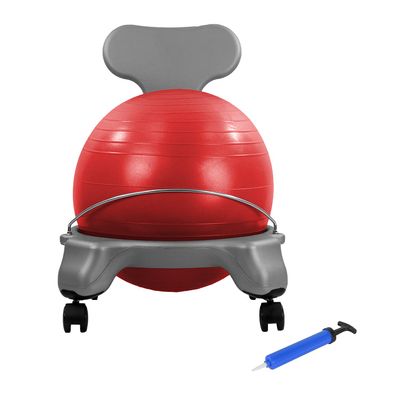 CanDo Children's Ball Chair - Inflatable Ergonomic Active Seating Exercise Ball Chair With Air Pump for Home, Office, and Classroom for Kids, Red