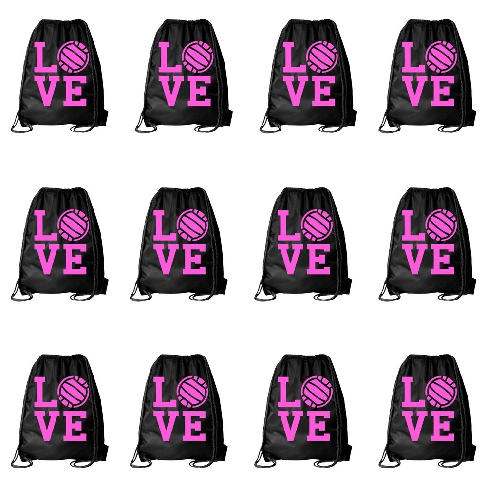Kenz Laurenz Volleyball Drawstring Bag - Cinch Sack String Backpack Back Pack Tote (12 Pack)