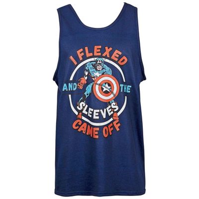 Captain America Flexed Off The Sleeves Tank Top Small Blue
