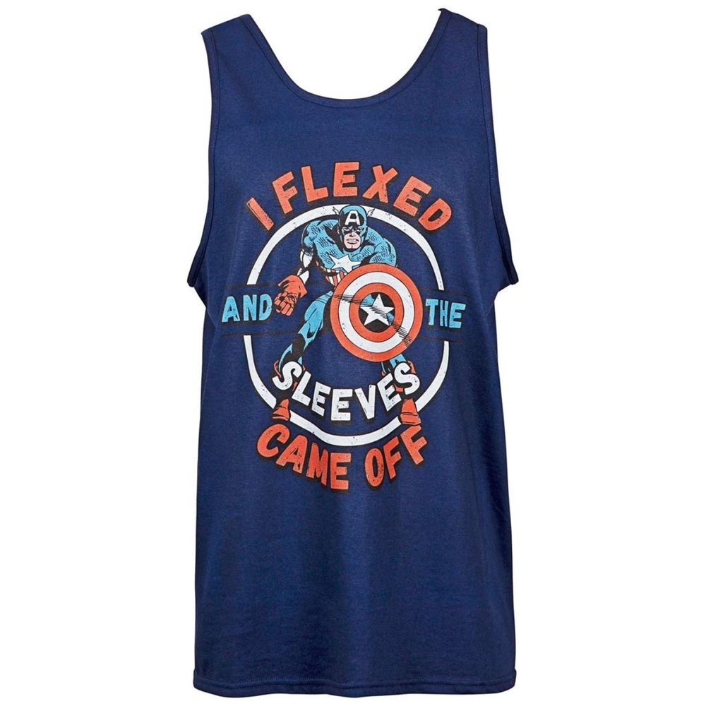 Captain America Flexed Off The Sleeves Tank Top Small Blue