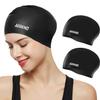 Aegend Swim Caps for Long Hair, Durable Silicone Swimming Caps for Women Men Adults Youths, Easy to Put On and Off, Waterproof Swim Hats Bathing Caps to Keep Hair Dry, 2 Pack, Black