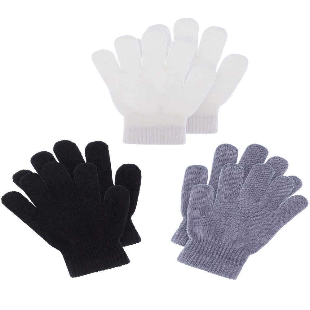 3 Pairs Toddler Gloves Kids Mittens Winter Warm Knitted Gloves Full Finger Mittens for Toddler Boys and Girls(1-4 Years Size,Black, White, Grey)