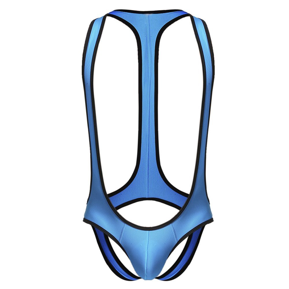 easyforever Men's Suspender Jockstrap Bodywear Racerback Wrestling Singlet Leotard Athletic Underwear Jumpsuit Blue Medium