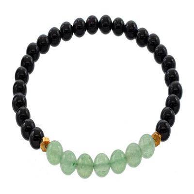 LTC Designs 6mm Black Tourmaline and Aventurine Metaphysical Healing Yoga Stretch Bracelet of Prosperity and Protection, 7.5"