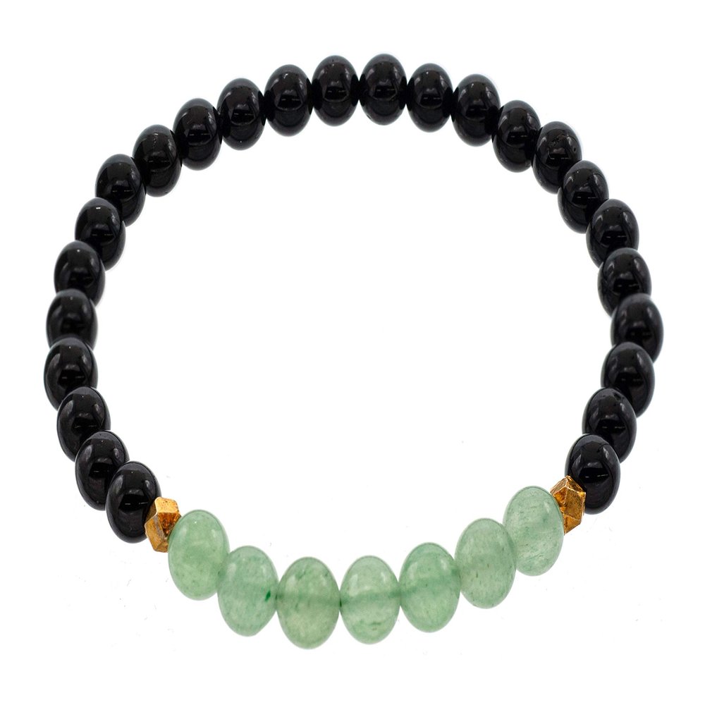 LTC Designs 6mm Black Tourmaline and Aventurine Metaphysical Healing Yoga Stretch Bracelet of Prosperity and Protection, 7.5"
