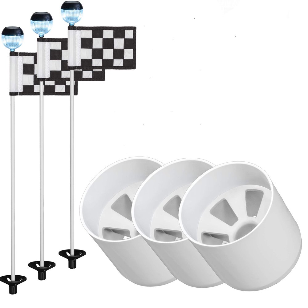 GOLF CITY PRODUCTS Golf Flag and Cup for Yard Practice Set. Premium Quality Mini Putting Green Flags and Poles Set Includes 3 Golf Cups for Putting Green & 3 Golf Flags For Yard & 3 Golf Flagsticks