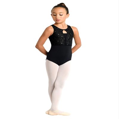 Danshuz Little Girls Embroidered Mesh Overlay Tank Dance Leotard 4-6