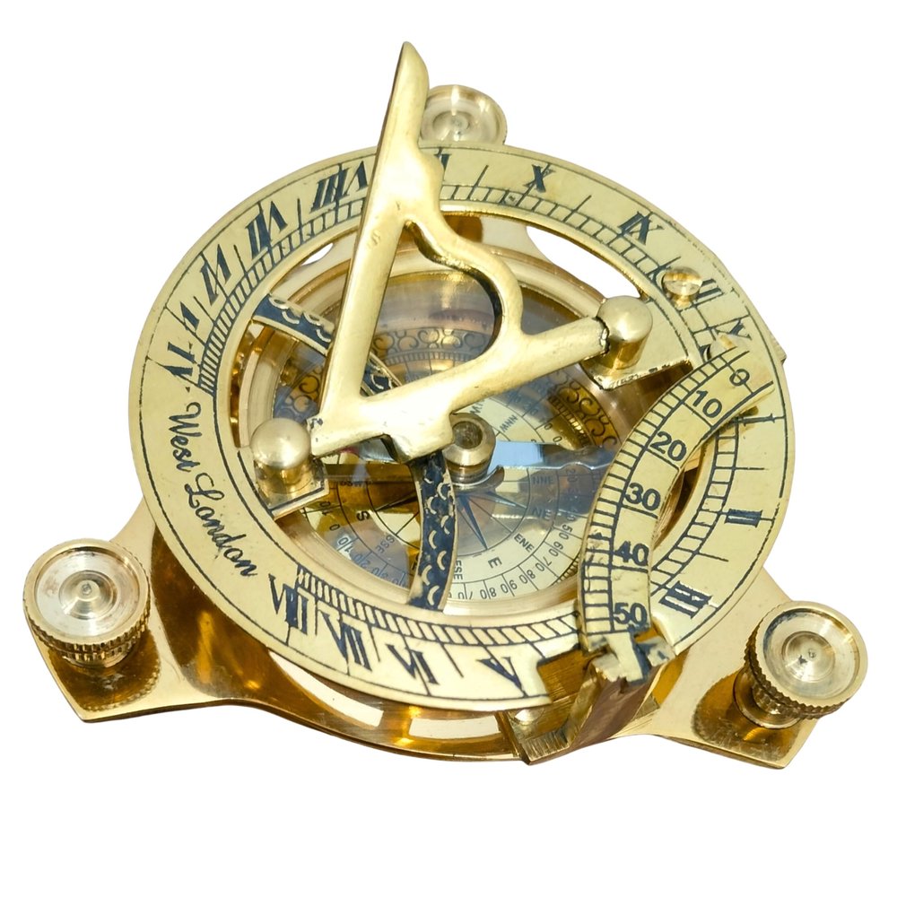 Antique Brass Sundial Compass Handcrafted Vintage Navigation Instrument Nautical Decor, Desk Display & Outdoor Adventure Gift for Men & Explorers